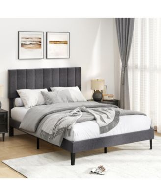 Velvet Upholstered Platform Bed with Adjustable Headboard