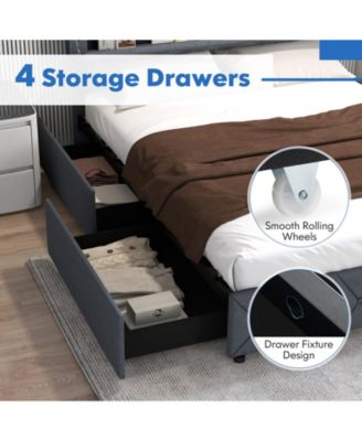 Bed Frame with Storage Headboard and Wooden Slat Support