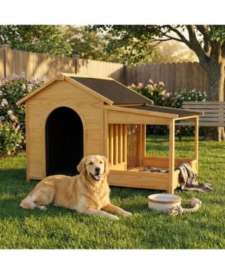 60" Large Outdoor Dog Kennel – Insulated Waterproof House with Porch, Asphalt Roof & Elevated Floor, for Medium & Large Dogs