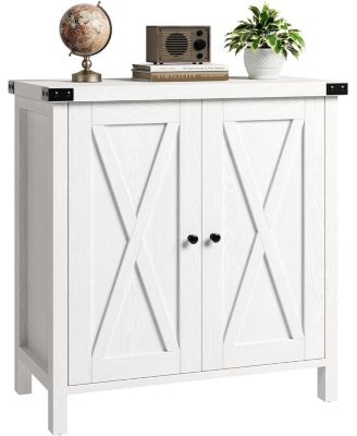 Farmhouse Sideboard Buffet Cabinet with Adjustable Shelves and Barn Doors Rustic Modern Coffee Bar and Kitchen Organizer