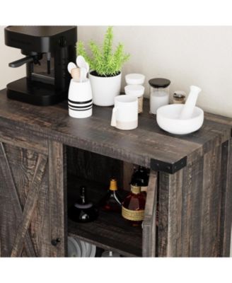 Farmhouse Sideboard Buffet Cabinet with Adjustable Shelves and Barn Doors Rustic Modern Coffee Bar and Kitchen Organizer Brown