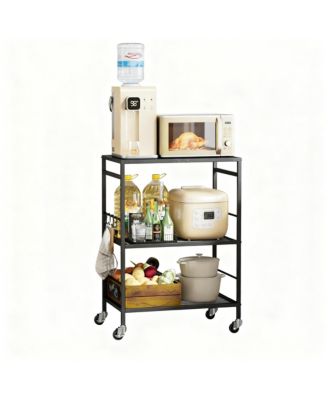 Adjustable Shelf Kitchen Cart with Metal Frame and Wheels for Versatile Storage