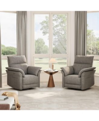 Swivel Rocking Recliner Chair, Power Recliner Glider, Double Handrail, Faux Leather, Living Room, Power