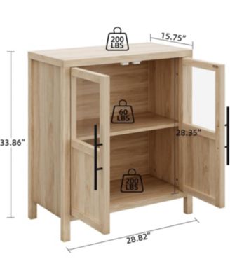 Sideboard Buffet Cabinet with Two Glass Doors Compact Modern Farmhouse Storage Natural