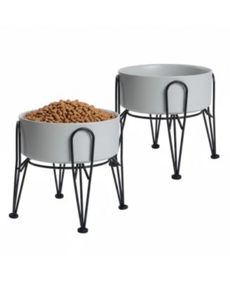 Elevated Dog Ceramic Bowl Set 2 Pack with Anti-slip Non-tip Metal Stand for Dogs Food Water Feeding