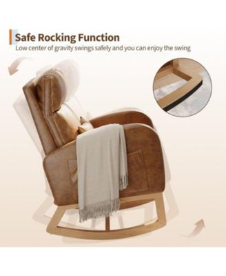 Sherpa Upholstered Rocking Chair, Adjustable Recliner with Arm Pocket, Cozy Nursery & Living Room Chair