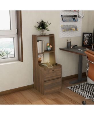 Modern Neutral Nightstand with Storage Space and LED Light Glass Top Jewelry Storage Bedside Table