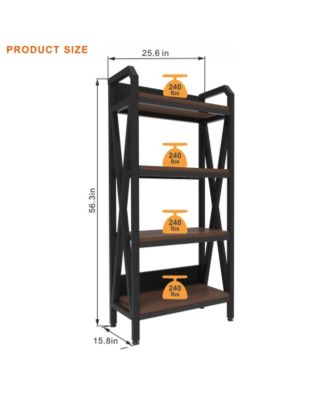 4-Level Storage Shelves - Metal and Wooden Open Shelving Unit, Adjustable Freestanding Organizer for Garage, Pantry, Living Room, 25.60''L