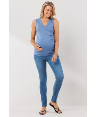Maternity Sleeveless Ruched V-Neck Wrap Nursing Tank Top