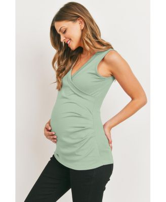 Maternity Sleeveless Ruched V-Neck Wrap Nursing Tank Top