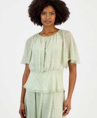 Women's Flutter-Sleeve Peplum-Hem Top