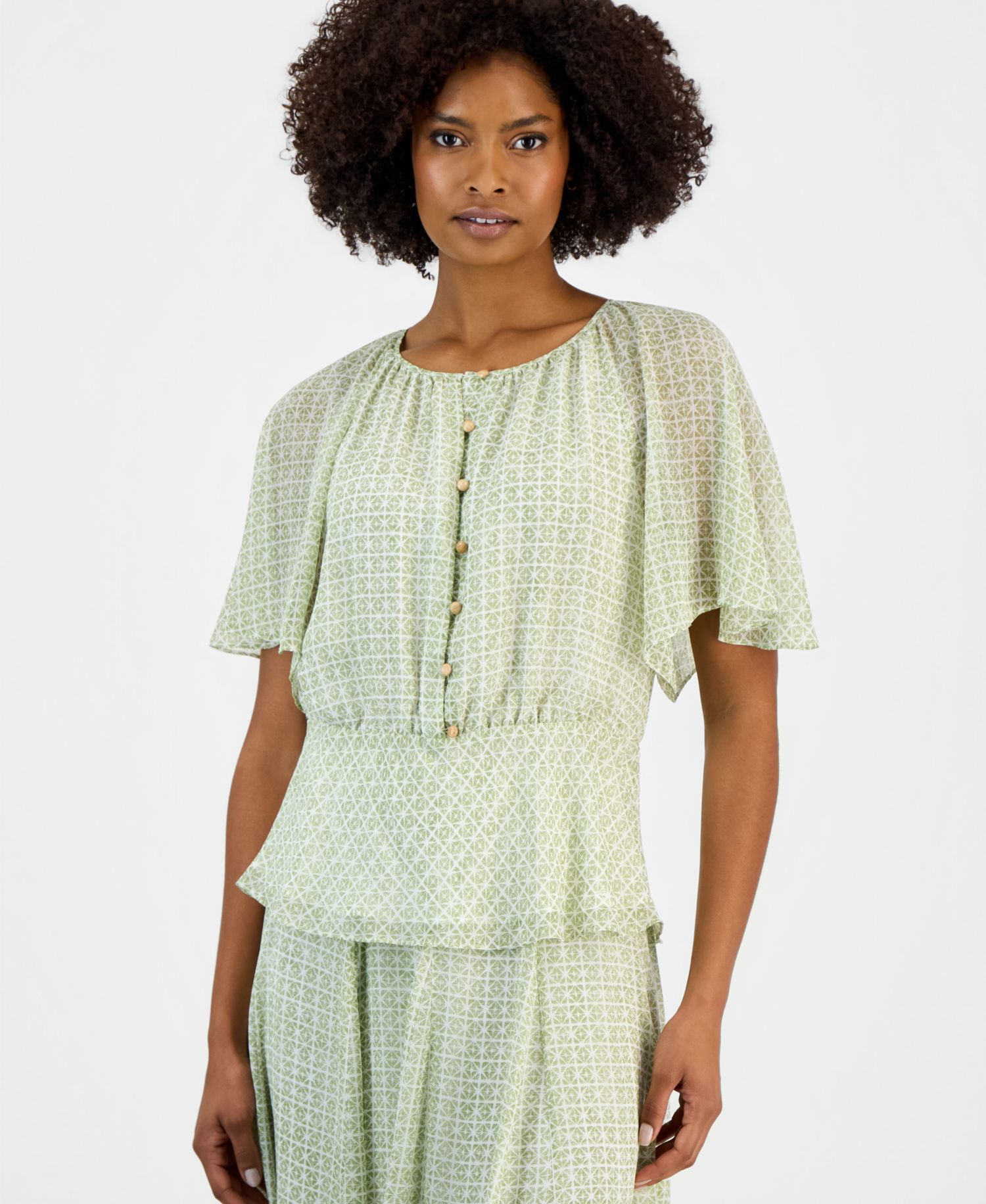 Women's Flutter-Sleeve Peplum-Hem Top