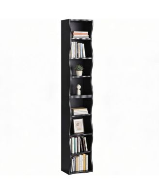 8-Tier Tall Narrow Bookshelf - A Wavy Border Design, Adjustable Shelves, Freestanding Display Bookcase for Living Room, Home Office