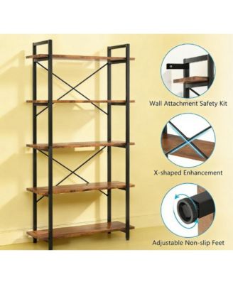 5 Tier Bookshelf, Industrial Etagere Bookcase, Open Design Display Shelf Unit with Heavy-Duty Metal Frame for Living Room, Home Office, Study