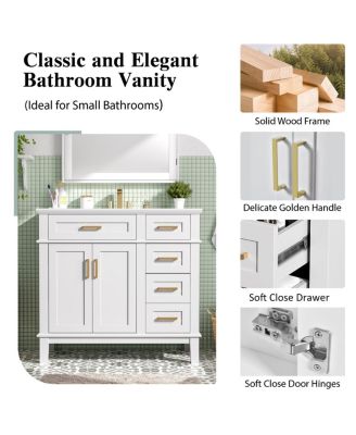36" Modern Bathroom Vanity with Sink, Freestanding Solid Wood Cabinet, Soft Close Drawers for Home Bathroom