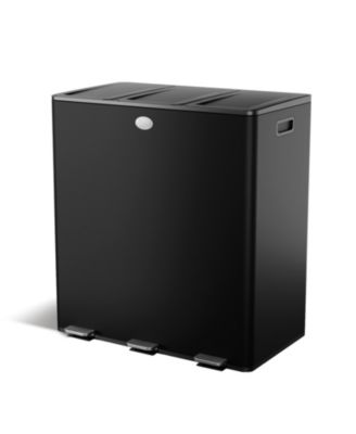 24 Gallon Triple-Compartment Stainless Steel Kitchen Trash Can with Step Pedals and Soft-Close Lids