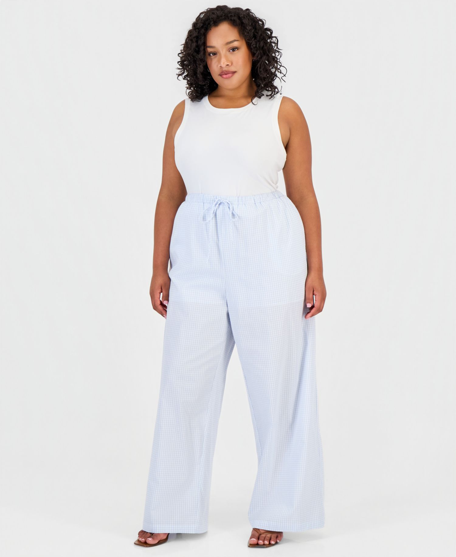 Petite Cotton Gingham Wide-Leg Pants