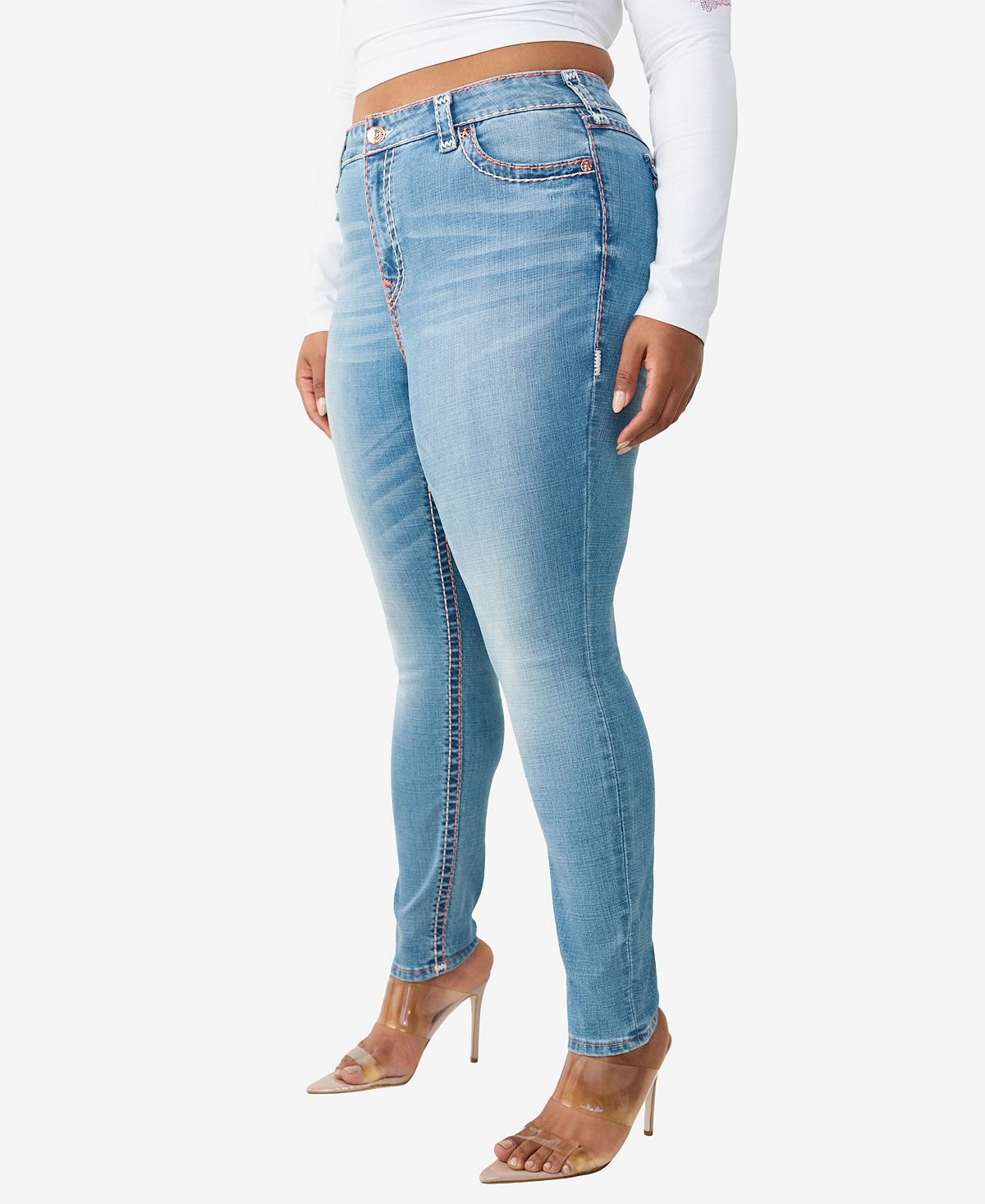True Religion Plus Size Jennie Mid-Rise Skinny Super T Flap Jeans view 2 — MAYCSS fashion products