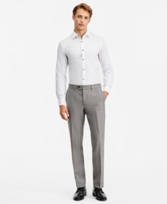 Men's Modern-Fit Gray & Wine Plaid Suit Separate Pants