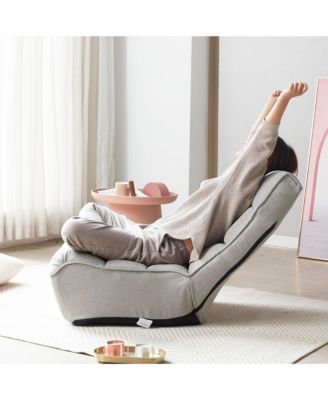 Single Sofa Reclining Chair, Folding Lounge Chair with 3-Stage Adjustable Backrest, Tatami Reading Chair for Living Room