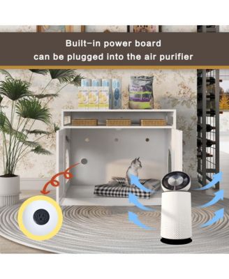 Cat Litter Box Enclosure with Hidden Plug – 2-Door Wooden Bench & Side Table