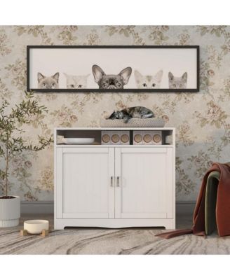 Cat Litter Box Enclosure with Hidden Plug – 2-Door Wooden Bench & Side Table