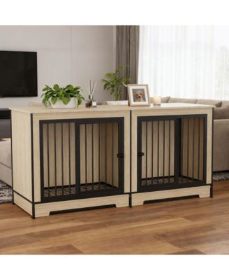 Double Room Dog Crate Furniture – XL Wooden Kennel with Trays for 2 Large Dogs