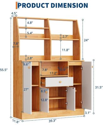 Large Farmhouse Buffet Sideboard with Drawers, Adjustable Shelf & Rack, Tall Kitchen Pantry Storage Cabinet