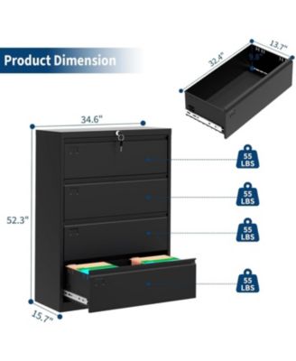4 Drawer Lateral File Cabinet with Lock, 52"H Metal Filing Cabinet for Home Office & Business Use Legal, A4, F4 Files, 320 LB Weight