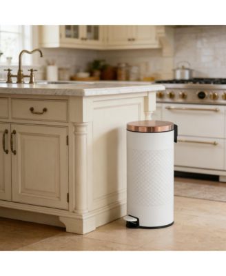 8 Gal./30 Liter White Metal Round Shape Step-on Trash Can with Diamond body design for Kitchen