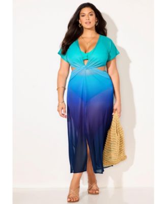 Women's Twist Front Mesh Cut-Out Cover Up Dress