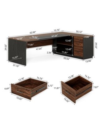 L Shaped Executive Desk with File Cabinet, 78.7'' Extra Large Home Office Desk with Drawers, Professional Spacious Workstation