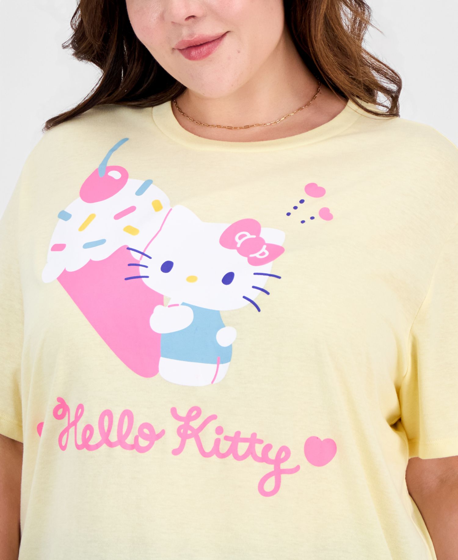 Plus Size Hello Kitty Ice Cream Retro Cotton-Blend Short-Sleeve Crewneck T-Shirt
