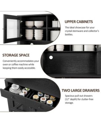 Kitchen Cabinet with Microwave Stand & Drawers, Large Storage Hutch with Adjustable Shelves, Freestanding Coffee Bar Station for Kitchen