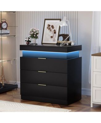Modern Nightstand with Storage Space and LED Light Glass Top Jewelry Storage Bedside Table