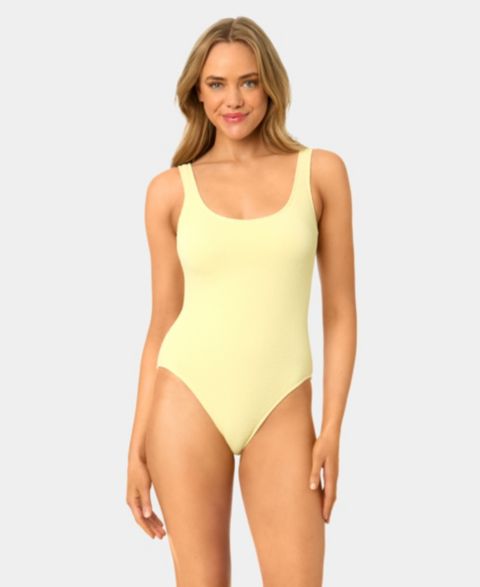 Женские купальники California Waves Women's Solid Popcorn Scrunch Scoop Neck One-Piece Swimsuit
