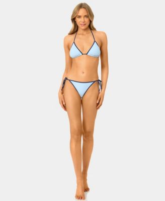 Women's Solid Wide Rib Triangle Swim Bikini Top and Side-Tie Swim Bottoms