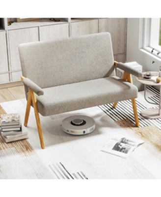 Loveseat Sofa with Armrests and Wooden Legs.