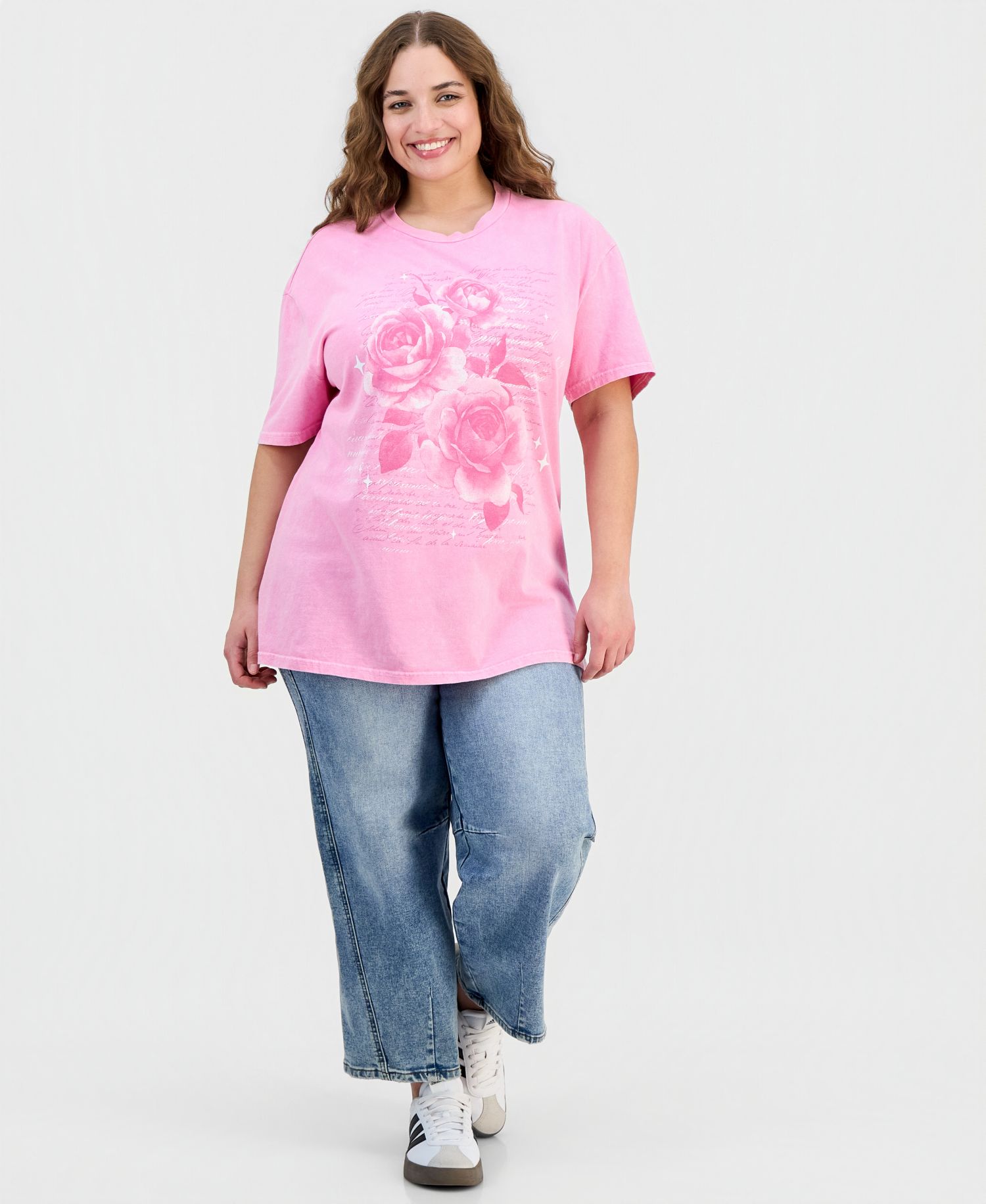 Trendy Plus Cotton Hibiscus Mineral-Wash Tee