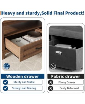 Farmhouse Coffee Table with Drawers, Center Table Rustic Coffee Tables Living Room Table, with Open Shelf and 6 Support