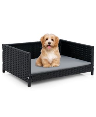 Rattan Dog Bed w/ Waterproof Soft Cushion Metal Frame for Medium Small Dogs Cats