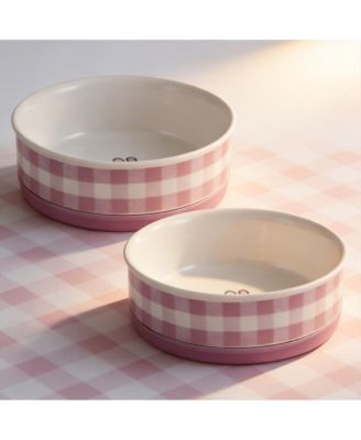 Ceramic Pet Bowls Set of 2 Non-Slip Dishwasher Safe for Cats Dogs