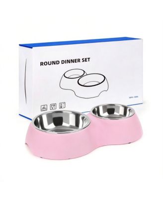 Stainless Steel Pet Feeder Set 2 Non-Slip Bowls Elevated Stand Food Water for Kittens