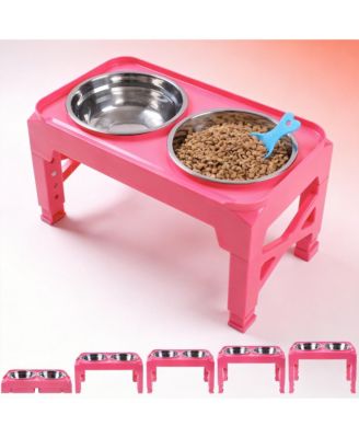Adjustable Elevated Dog Bowl Stand with 2 Stainless Steel Bowls & Pet Scoop