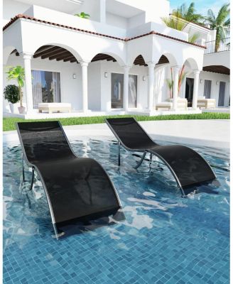 Outdoor Chaise Lounge Chairs Set of 2, Patio Chaise Pool Lounge Chair Backrest Tanning Chairs, Waterproof Recliner Chair for Outside Beach Yard