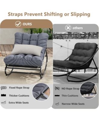 2Pcs Indoor/Outdoor Rocking Papasan Chairs, Patio Rocking Chairs with Comfy Cushions, Sturdy Metal Frame, Outdoor Papasan Chair