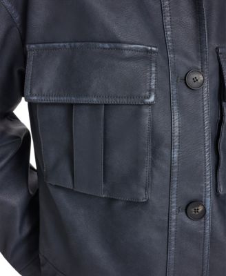 Women's Faux Leather Button Closure Shacket