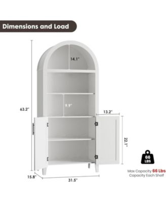 Arched Bookcase with Doors - 5 Tier Open Display Shelf with Rattan Decor, Modern Bookshelf Storage Cabinet for Home Office Living Room Library,