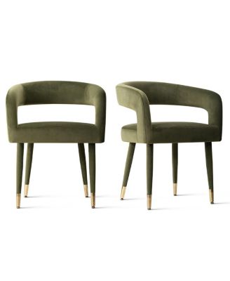 Velvet Upholstered Dining Chairs Set of 2, Modern Open Back Armchairs