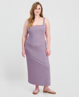Trendy Plus Size Printed Ribbed Knit Sleeveless Maxi Dress